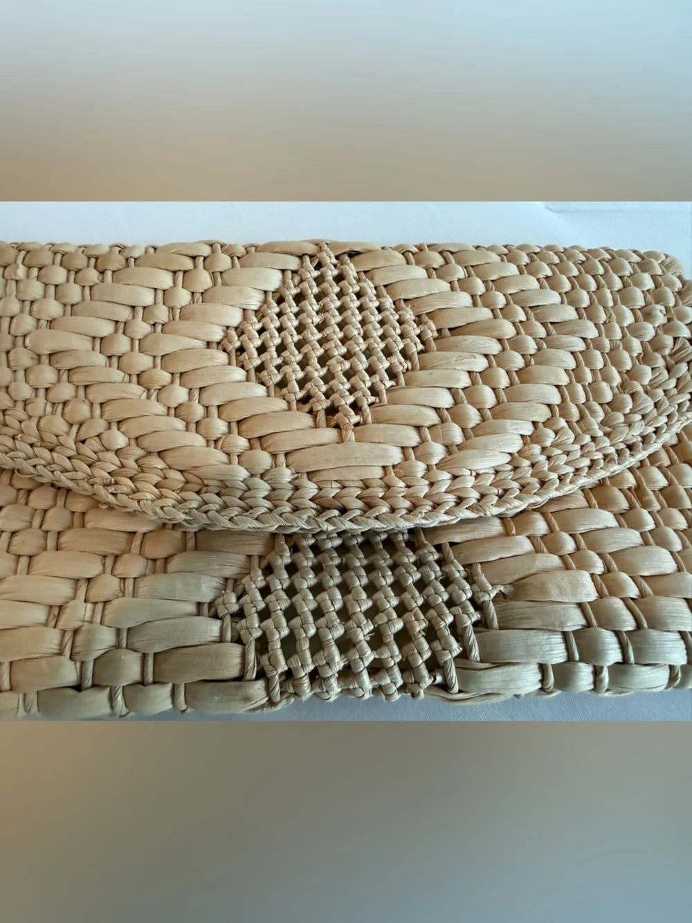 Bohemian Handwoven Straw Envelope Clutch Bag Natural Tan Geometric Design